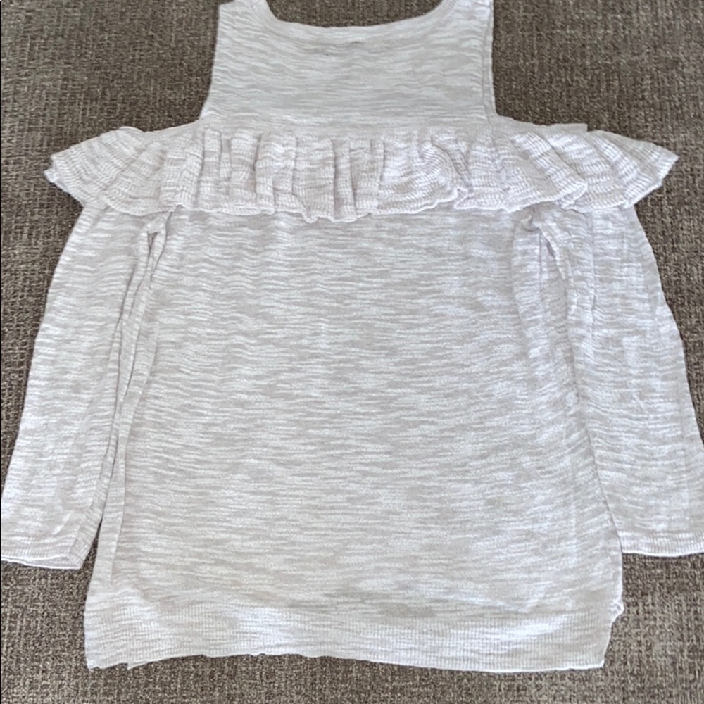 Express Ruffle Cold Shoulder Light Knit Sweater - Picture 2 of 5